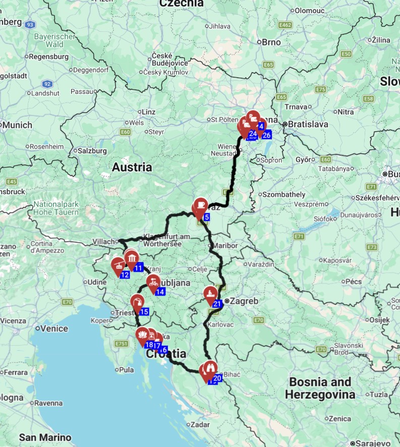 Map for תכנון מסלול טיול קרוואנים משפחתי באירופה  מוינה