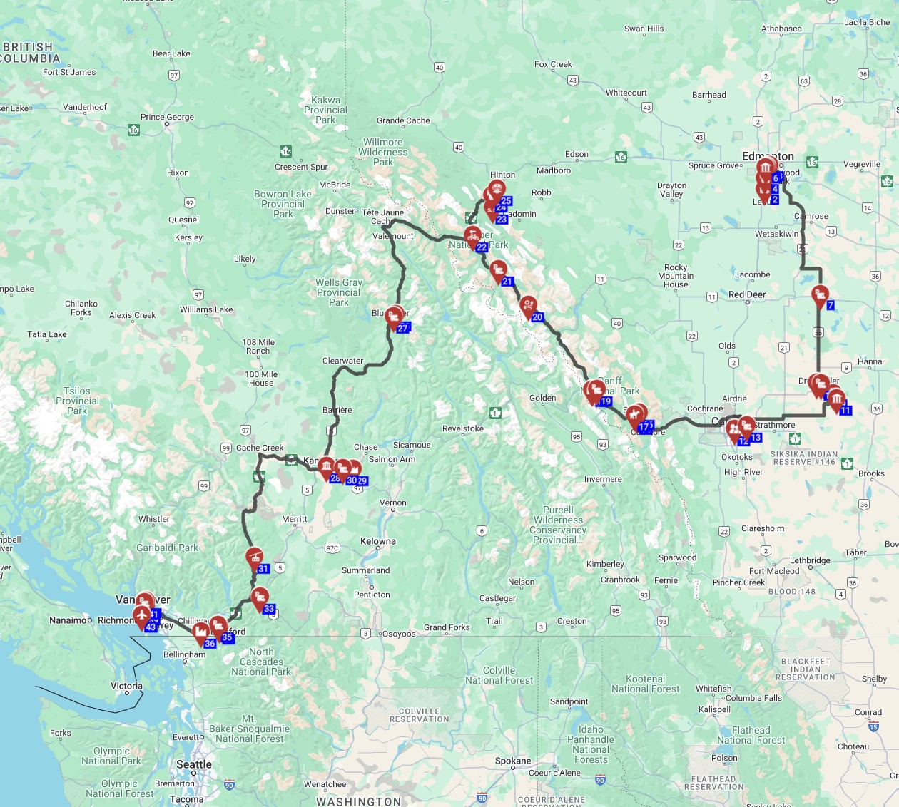 Edmonton to Vancouver - Canadian Rockies  BC