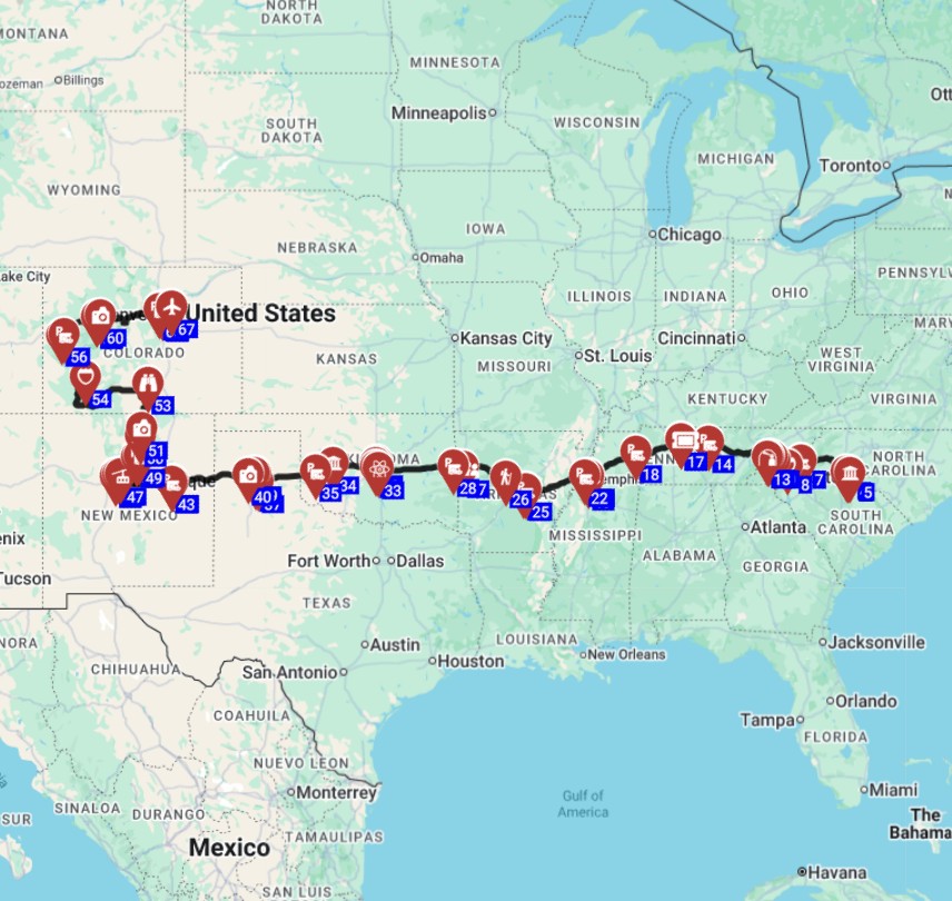 Map for טיול קרוואנים משארלוט לדנבר - השכרת קרוואנים ב ארהב ותכנון מסלול טיול קרוואנים עם ילדים
