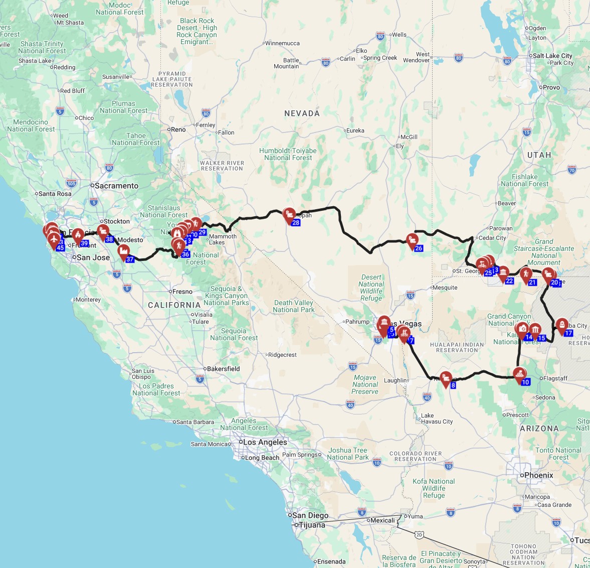 grand-canyon-zion-yosemite-motorhome-route