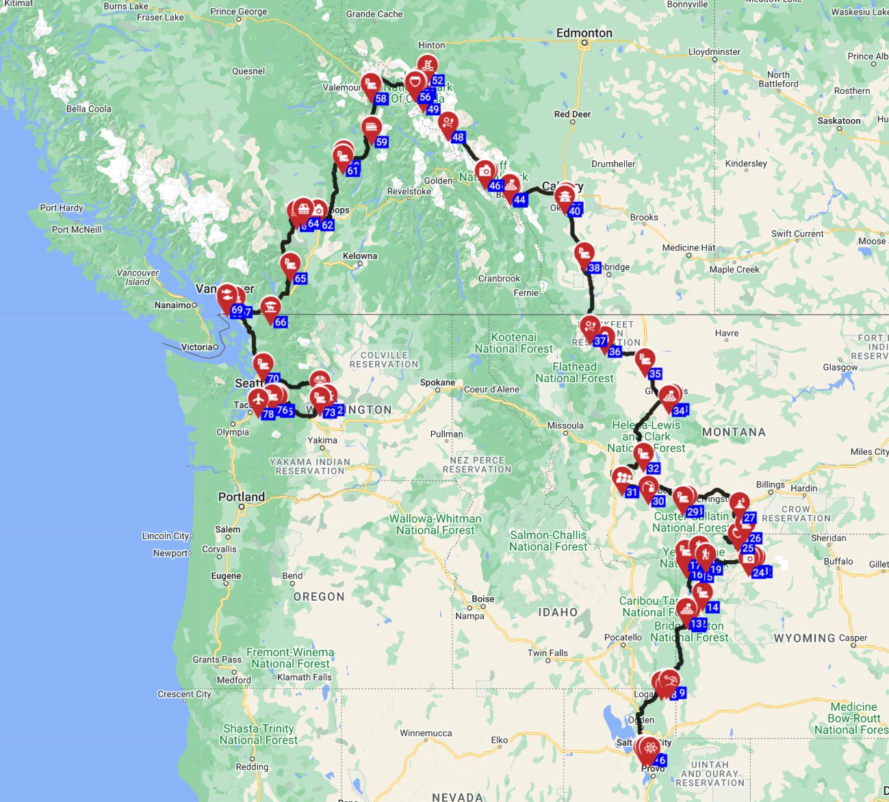 Salt Lake City to Seattle - Towards The Yellowstone and the Canadian Rockies