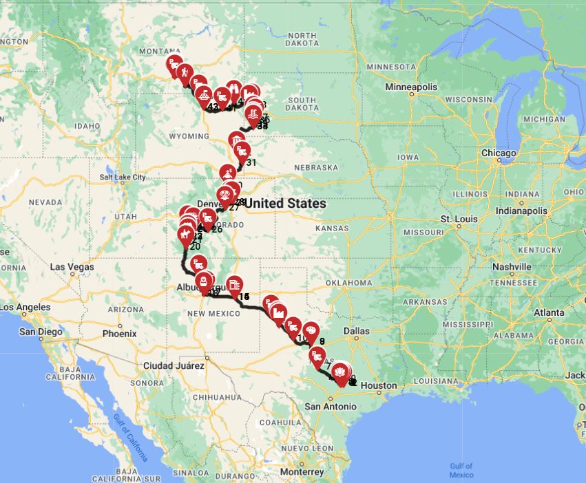 Austin to Billings - East route