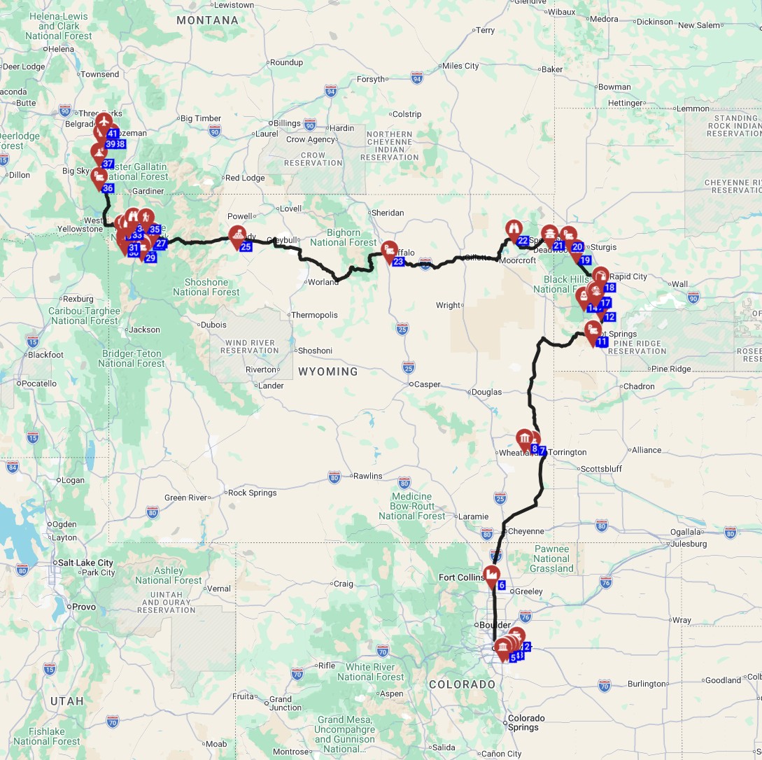 Denver to Bozeman - incld Mt Rushmore Devils Tower and the Yellowstone