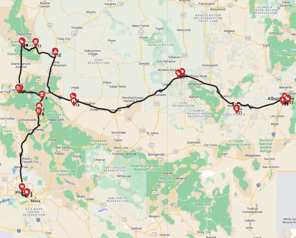 Phoenix to Albuquerque - Incld Grand Canyon