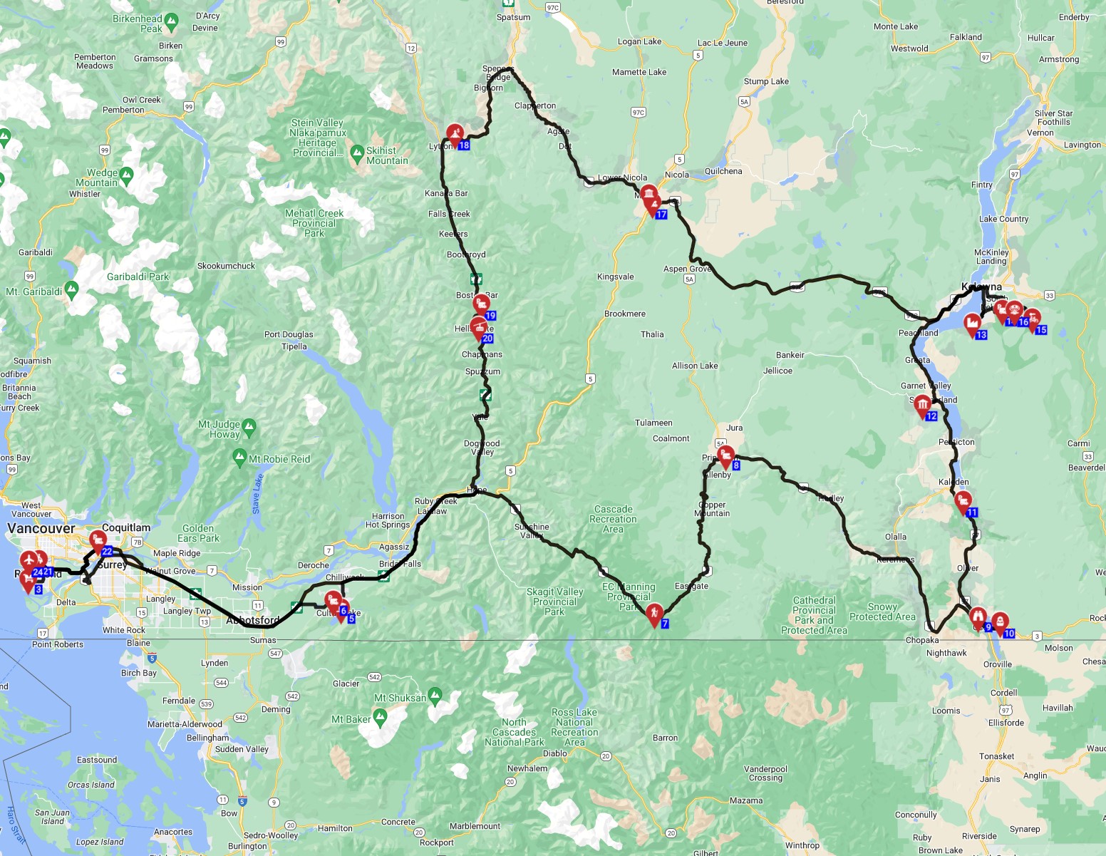 Vancouver round trip  - Manning park and  the Okanagan Valley