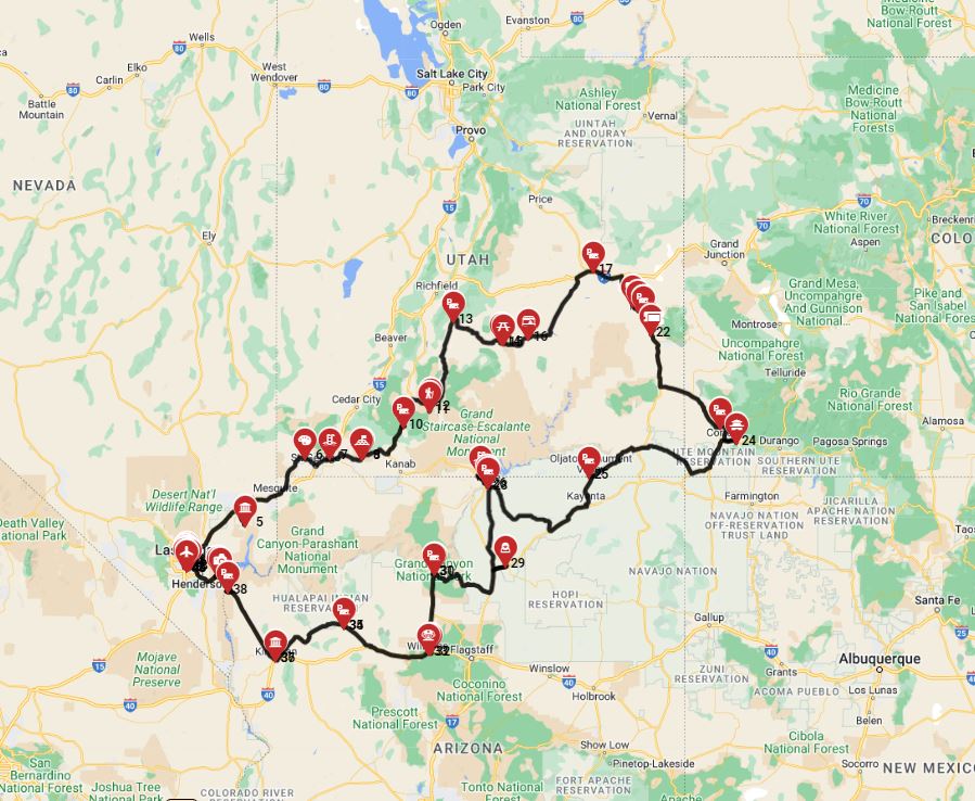 Map for Las Vegas  Round Trip - Utahs essentials