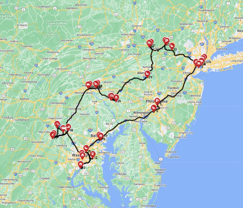 Map for New York Roundtrip - South