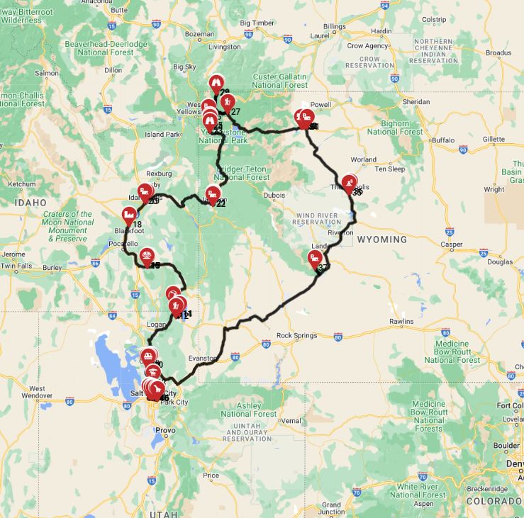 Map for Salt Lake City Roundtrip - Incl Yellowstone