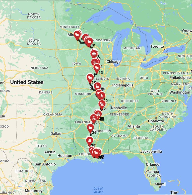 Map for Minneapolis to New Orleans - Great River Road