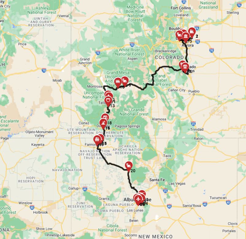 Map for Denver to Albuquerque - Million Dollar Hwy San Juan Skyway Scenic hyway
