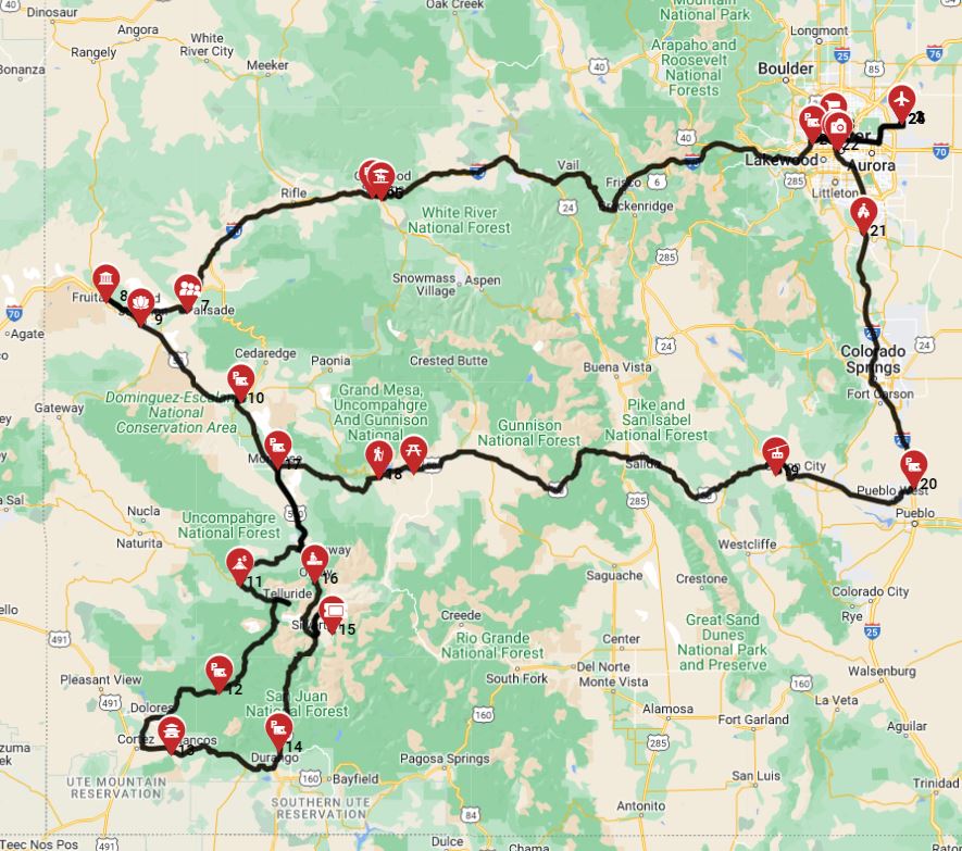 Map for Denver Roundtrip - Million Dollar Hwy  San Juan Skyway
