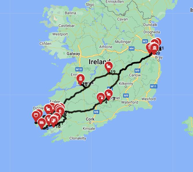 Map for Dublin Roundtrip - Ring of Kerry