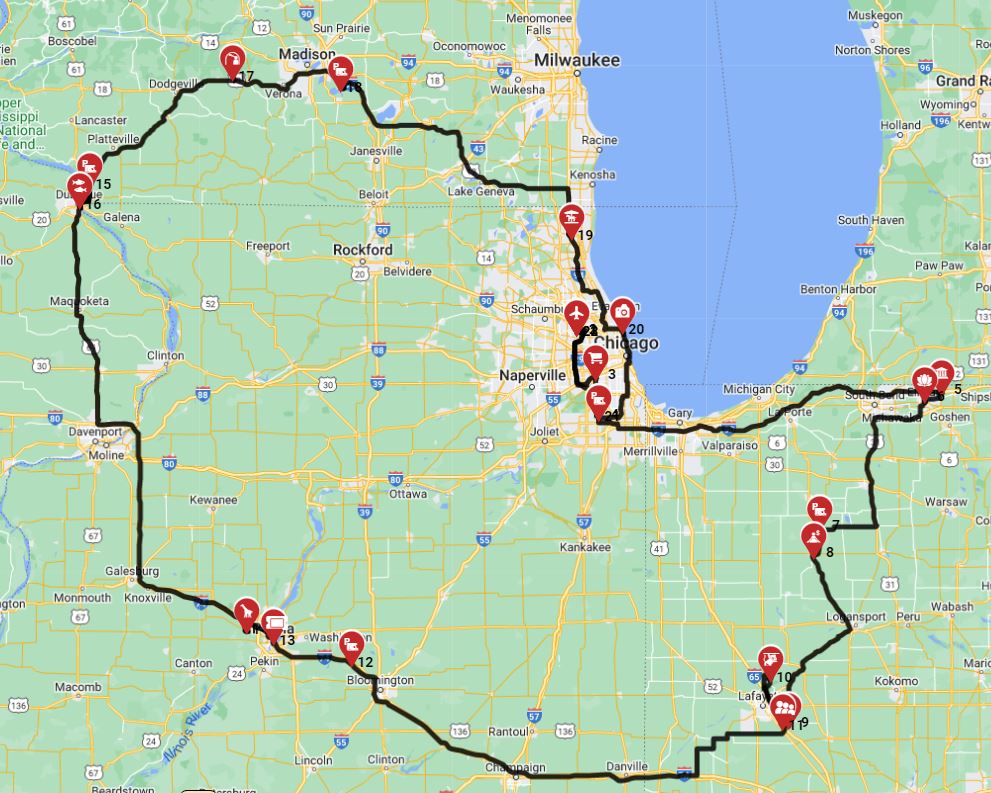 Map for Chicago Roundtrip - incl Lake Shore Drive
