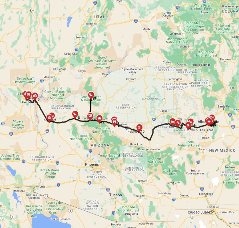 Map for Las Vegas to Albuquerque