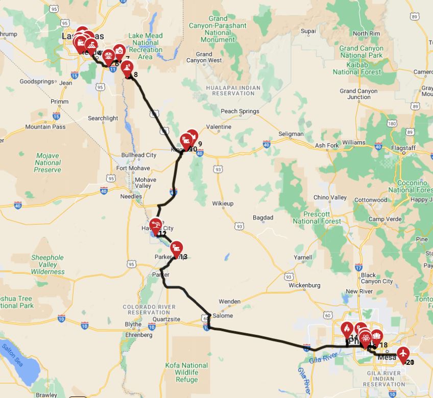 RV trip route from Las Vegas to Phoenix