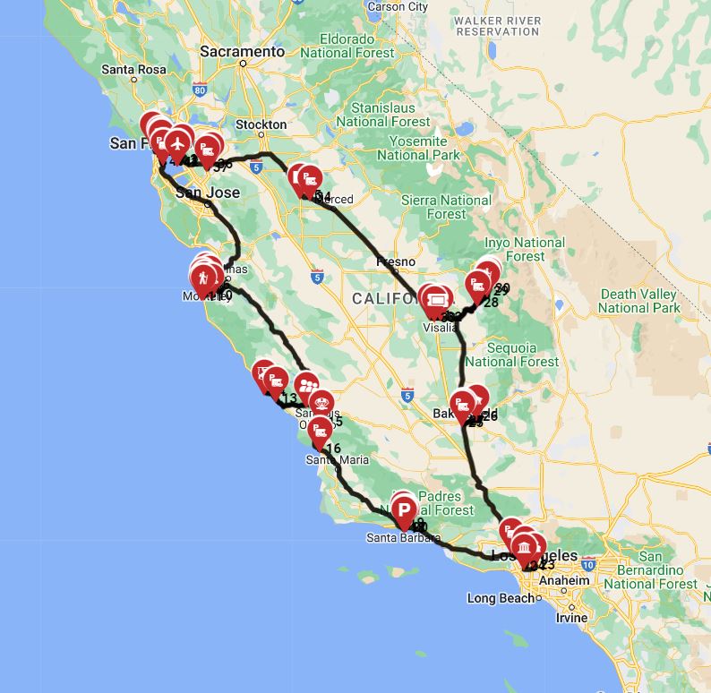 Map for San Francisco Round trip - South