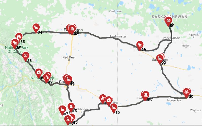 Motorhome trip from Calgary to the Rockies Mountains & Saskatchewan