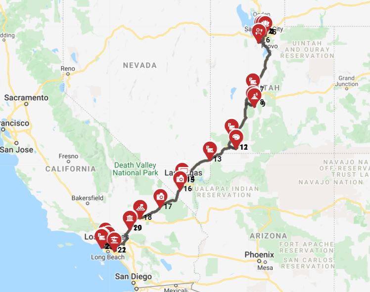 RV journey from Salt Lake City to Los Angeles via Las Vegas