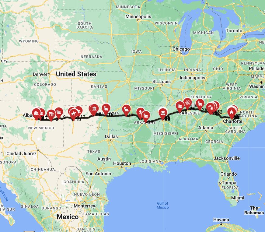 Map for Albuquerque to Charlotte