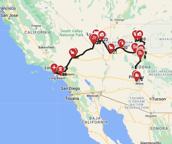 Phoenix to Los Angeles  motorhome road roundtrip with an RV