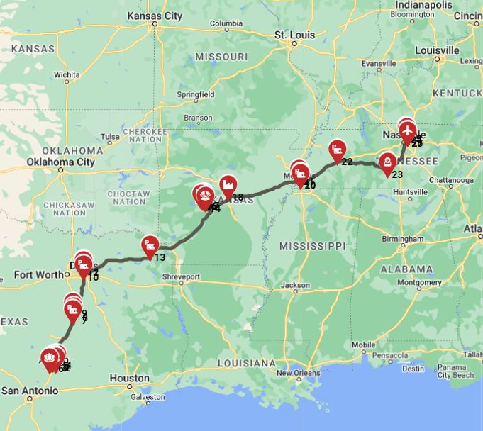 RV route planner from Austin to Nashville