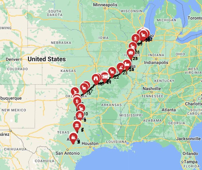 Map for Austin to Chicago