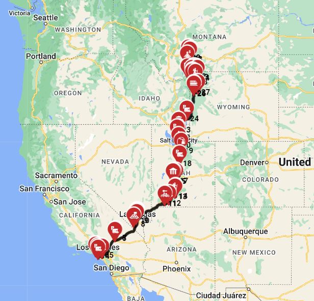 RV drive from Los Angeles to Bozeman