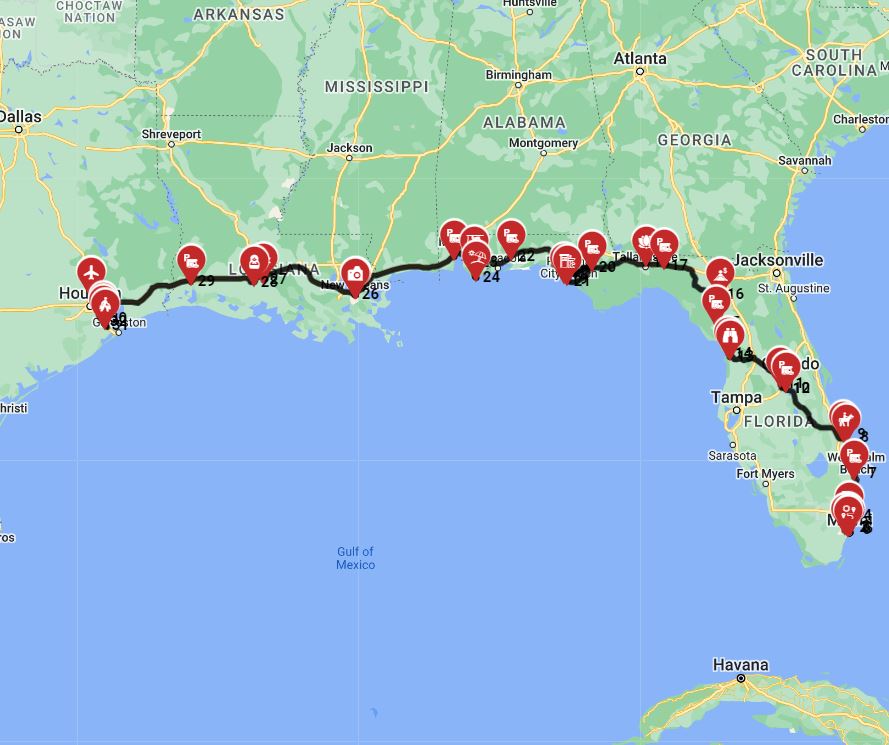 With a motorhome from Miami to Houston