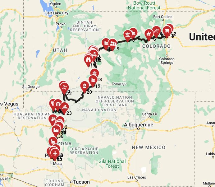 A Camping trip with a motorhome from Denver to Phoenix