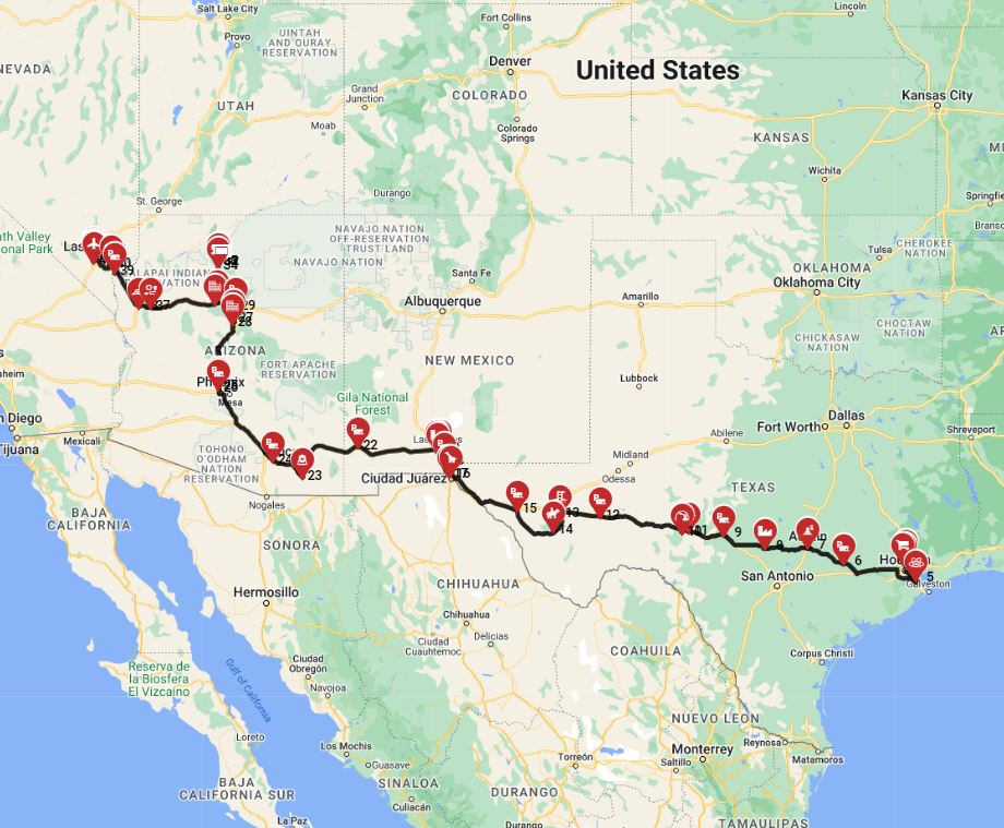 Camping trip with an RV from Houston to Las Vegas