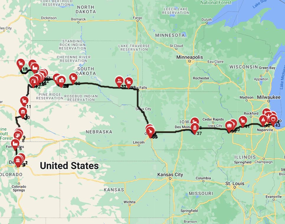 RV best trip route from Denver to Chicago