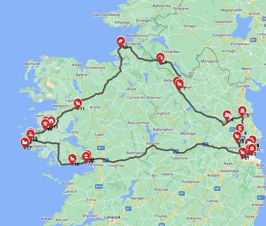 Map for Dublin roundtrip - North West