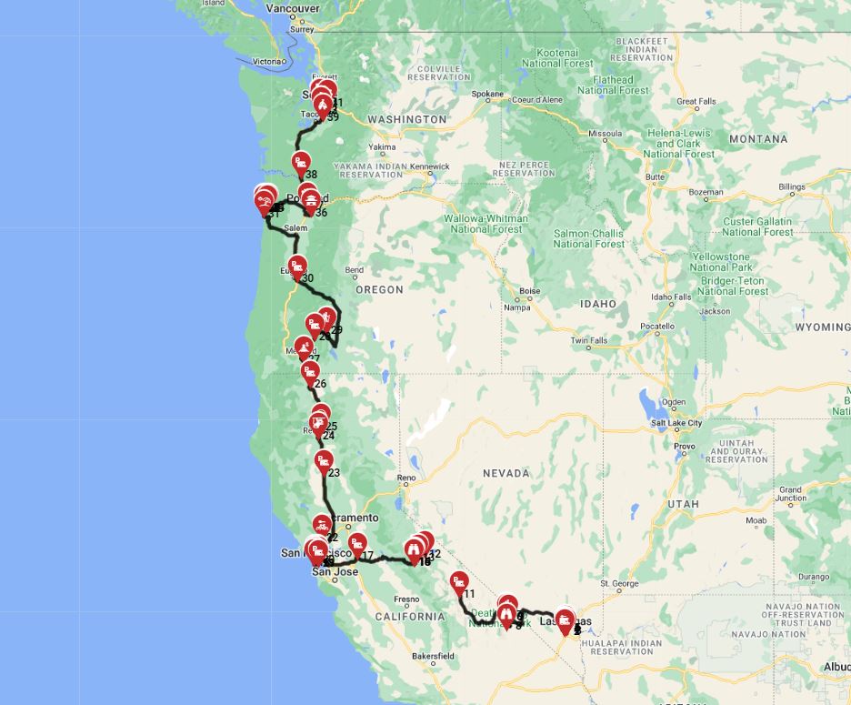 Las Vegas to Seattle - Via Yosemite