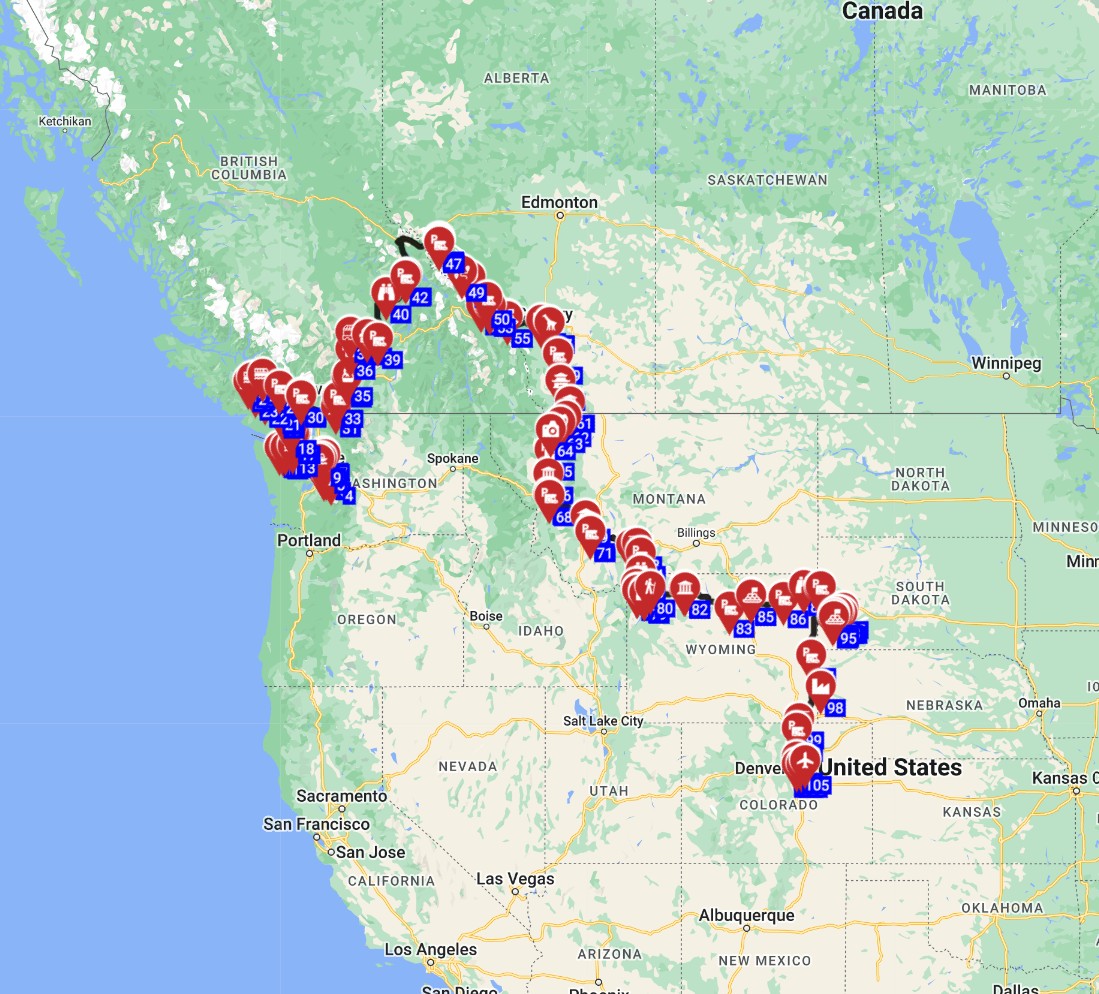 Seattle to Denver - Includes the Canadian Rocky mountain