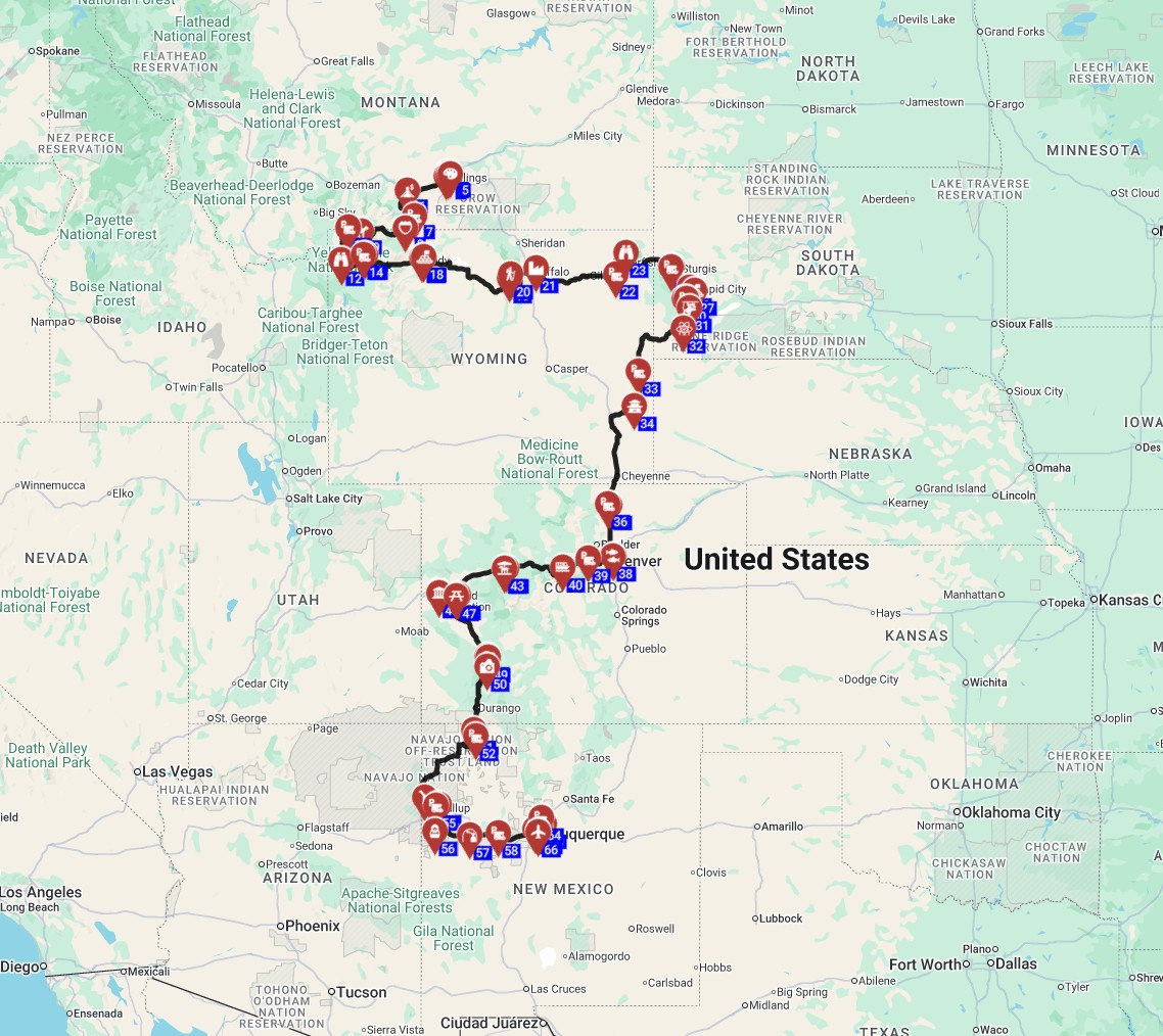 USA best free rv trip planner Billings to Albuquerque campervan route