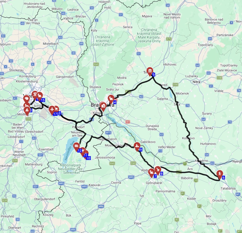 Map for השכרת קרוואן מוינה מסלול טיול באוסטריה סלובקיה והונגריה למשפחות