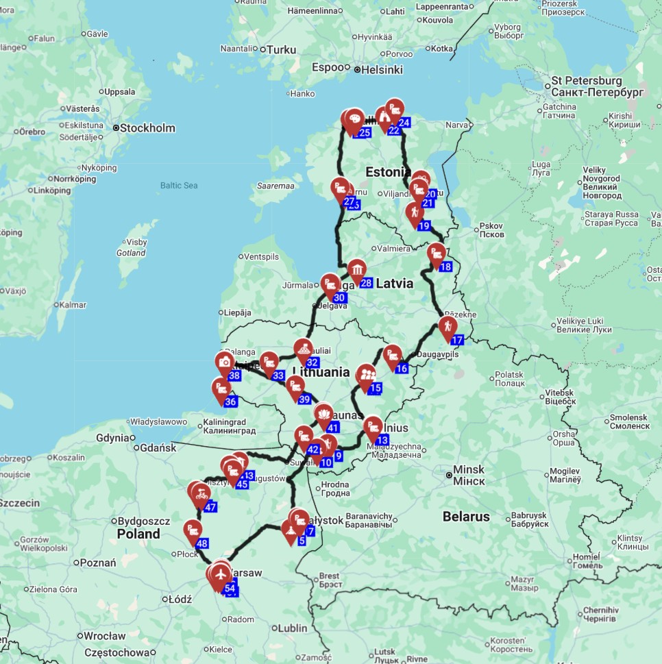 Map for תכנון_מסלול__טיול_קרוואנים_פולין_ליטא_לטביה_ואסטוניה