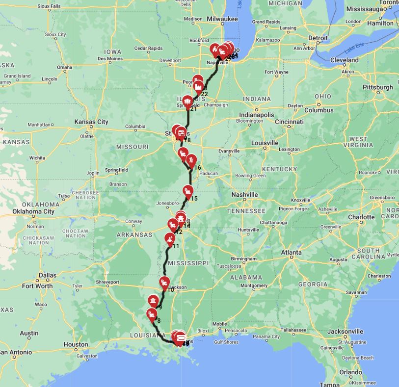 New Orleans to Chicago- lower Great River Road